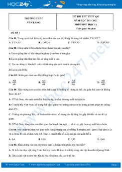 Bộ 3 Đề thi thử THPT QG môn Sinh Học 12 năm 2021-2022 Trường THPT Văn Lang có đáp án