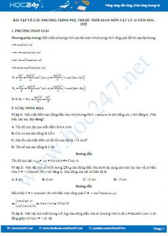 Bài tập về các phương trình phụ thuộc thời gian môn Vật Lý 12 năm 2021-2022