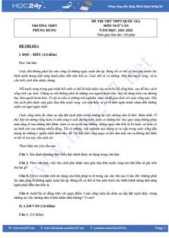 Bộ 5 đề thi thử THPT QG môn Ngữ văn năm 2021-2022 có đáp án trường THPT Phùng Hưng