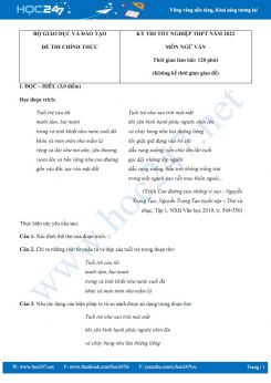 Đáp án tham khảo đề thi tốt nghiệp THPT môn Ngữ văn năm 2022