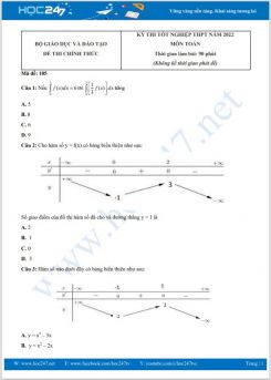 Đề và đáp án đề thi tốt nghiệp THPT môn Toán năm 2022- Mã đề 105