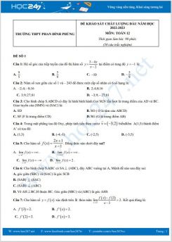 Đề khảo sát chất lượng đầu năm môn Toán 12 năm 2022 - 2023 có đáp án Trường THPT Phan Đình Phùng