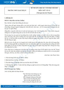 Bộ 5 đề thi giữa HK1 môn Ngữ văn 12 năm 2022-2023 có đáp án trường THPT Giao Thuận