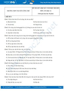 Bộ 2 đề thi giữa HK1 môn Tin học 12 năm 2022-2023 có đáp án Trường THPT Nguyễn Công Trứ