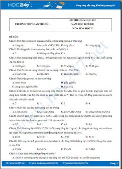 Bộ 2 đề thi giữa HK1 môn Hóa học 12 có đáp án năm 2022-2023 Trường THPT Cao Thắng