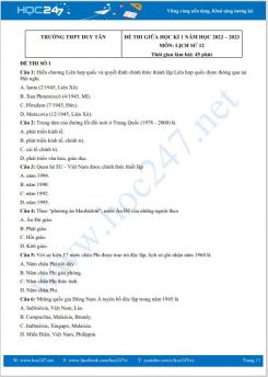 Bộ 5 đề thi giữa HK1 môn Lịch Sử 12 năm 2022-2023 có đáp án trường THPT Duy Tân