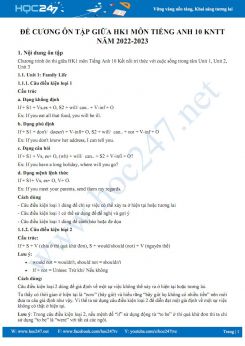 Đề cương ôn tập giữa HK1 môn Tiếng Anh 10 KNTT năm 2022-2023