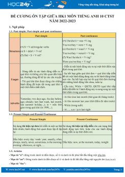 Đề cương ôn tập giữa HK1 môn Tiếng Anh 10 CTST năm 2022-2023