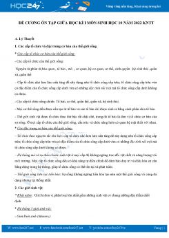 Đề cương ôn tập giữa HK1 môn Sinh học 10 KNTT năm 2022-2023