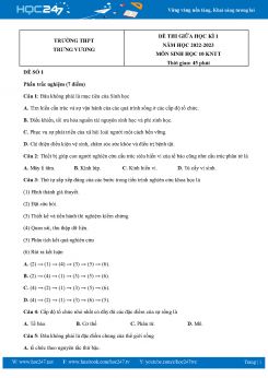 Bộ 5 Đề thi giữa HK1 môn Sinh Học 10 KNTT năm 2022-2023 Trường THPT Trưng Vương có đáp án