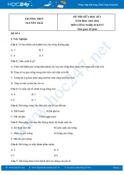 Bộ 3 Đề thi giữa HK1 môn Công Nghệ 10 KNTT năm 2022-2023 Trường THPT Nguyễn Trãi có đáp án