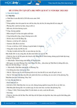 Đề cương ôn tập giữa HK1 môn Lịch Sử 11 năm học 2022-2023