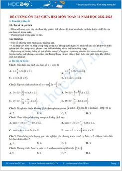 Đề cương ôn tập giữa HK1 môn Toán 11 năm học 2022-2023
