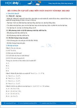 Đề cương ôn tập giữa HK1 môn Toán 10 KNTT năm học 2022-2023