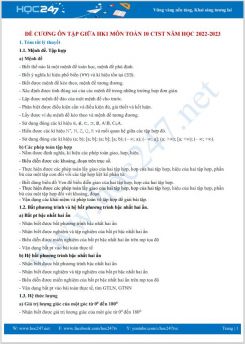 Đề cương ôn tập giữa HK1 môn Toán 10 CTST năm học 2022-2023