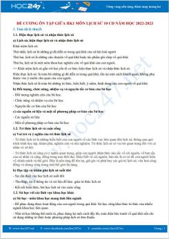 Đề cương ôn tập giữa HK1 môn Lịch sử 10 CD năm học 2022-2023