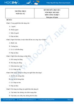 Bộ 3 Đề thi giữa HK1 môn Công Nghệ 9 năm 2022-2023 Trường THCS Ngô Gia Tự có đáp án