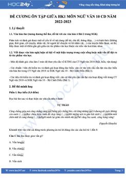 Đề cương ôn tập giữa HK1 môn Ngữ văn 10 CD năm 2022-2023