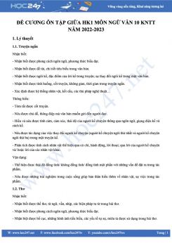 Đề cương ôn tập giữa HK1 môn Ngữ văn 10 KNTT năm 2022-2023
