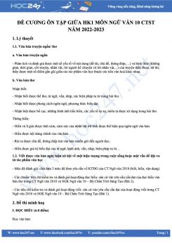 Đề cương ôn tập giữa HK1 môn Ngữ văn 10 CTST năm 2022-2023