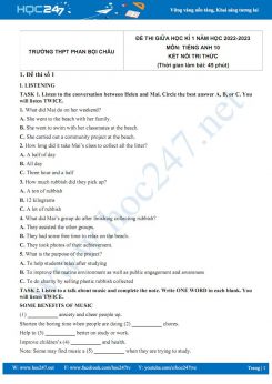 Bộ 5 đề thi giữa HK1 môn Tiếng Anh 10 KNTT năm 2022-2023 có đáp án Trường THPT Phan Bội Châu