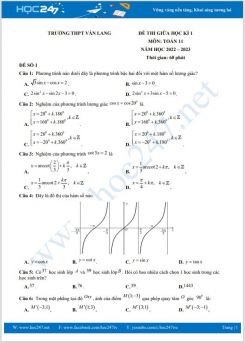 Bộ 5 đề thi giữa HK1 môn Toán 11 năm 2022-2023 có đáp án Trường THPT Văn Lang