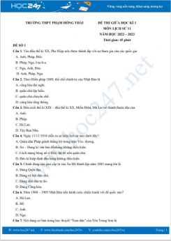 Bộ 5 đề thi giữa HK1 môn Lịch Sử 11 năm 2022-2023 có đáp án Trường THPT Phạm Hồng Thái