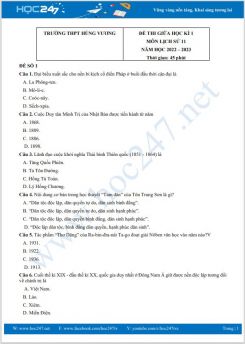 Bộ 5 đề thi giữa HK1 môn Lịch Sử 11 năm 2022-2023 có đáp án Trường THPT Hùng Vương