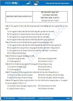 Đề thi giữa HK1 môn Hóa học 10 KNTT có đáp án năm 2022-2023 Trường THPT Phan Đăng Lưu