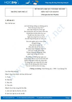 Bộ 5 đề thi giữa HK1 môn Ngữ văn 10 KNTT năm 2022-2023 có đáp án Trường THPT Phủ Lý