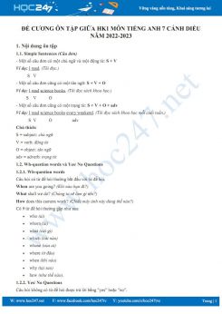 Đề cương ôn tập giữa HK1 môn Tiếng Anh 7 Cánh diều năm 2022-2023