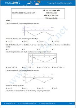 Bộ 5 đề thi giữa HK1 môn Toán 12 năm 2022-2023 có đáp án Trường THPT Trần Cao Vân