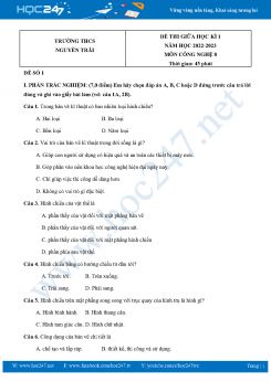 Bộ 3 Đề thi giữa HK1 môn Công Nghệ 8 năm 2022-2023 Trường THCS Nguyễn Trãi có đáp án