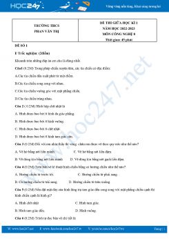 Bộ 3 Đề thi giữa HK1 môn Công Nghệ 8 năm 2022-2023 Trường THCS Phan Văn Trị có đáp án