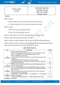 Bộ 3 Đề thi giữa HK1 môn Công Nghệ 8 năm 2022-2023 Trường THCS Tây Sơn có đáp án