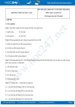 Đề thi giữa HK1 môn Địa lí 10 KNTT năm 2022-2023 có đáp án Trường THPT Hà Huy Tập