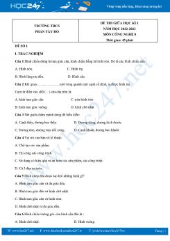Bộ 3 Đề thi giữa HK1 môn Công Nghệ 8 năm 2022-2023 Trường THCS Phan Tây Hồ có đáp án