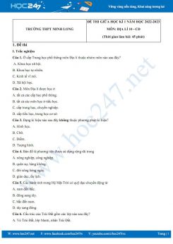 Đề thi giữa HK1 môn Địa lí 10 Cánh diều năm 2022-2023 có đáp án Trường THPT Minh Long