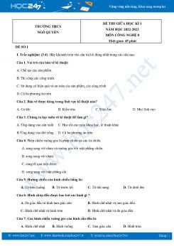 Bộ 3 Đề thi giữa HK1 môn Công Nghệ 8 năm 2022-2023 Trường THCS Ngô Quyền có đáp án