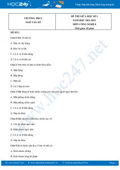Bộ 3 Đề thi giữa HK1 môn Công Nghệ 8 năm 2022-2023 Trường THCS Ngô Văn Sở có đáp án