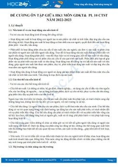 Đề cương ôn tập giữa HK1 môn GDKT & PL 10 CTST năm 2022-2023