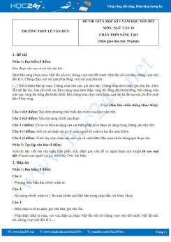 Đề thi giữa HK1 môn Ngữ văn 10 CTST năm 2022-2023 có đáp án Trường THPT Lê Văn Hưu