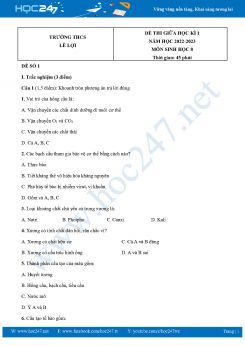 Bộ 5 Đề thi giữa HK1 môn Sinh học 8 năm 2022-2023 Trường THCS Lê Lợi có đáp án
