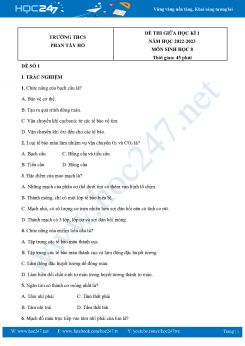 Bộ 5 Đề thi giữa HK1 môn Sinh học 8 năm 2022-2023 Trường THCS Phan Tây Hồ có đáp án