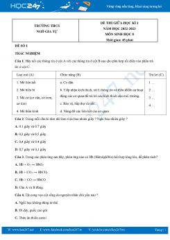 Bộ 5 Đề thi giữa HK1 môn Sinh học 8 năm 2022-2023 Trường THCS Ngô Gia Tự có đáp án