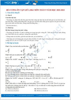 Đề cương ôn tập giữa HK1 môn Toán 9 năm học 2022-2023