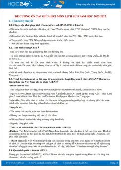 Đề cương ôn tập giữa HK1 môn Lịch sử 9 năm học 2022-2023