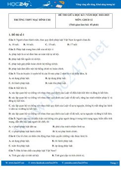 Bộ 5 đề thi giữa HK1 môn GDCD 12 năm 2022-2023 có đáp án trường THPT Mạc Đĩnh Chi