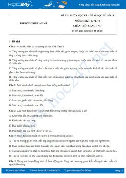 Đề thi giữa HK1 môn GDKT & PL 10 CTST năm 2022-2023 có đáp án Trường THPT An Mỹ