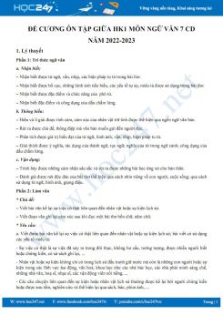 Đề cương ôn tập giữa HK1 môn Ngữ văn 7 CD năm 2022-2023​​